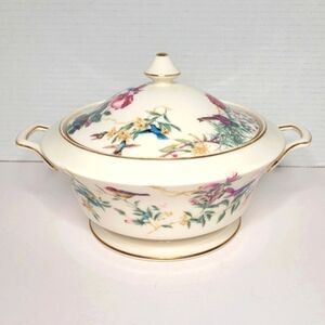 Love Story Birds and Flowers Design Porcelain Covered Serving Dish RARE Mikasa